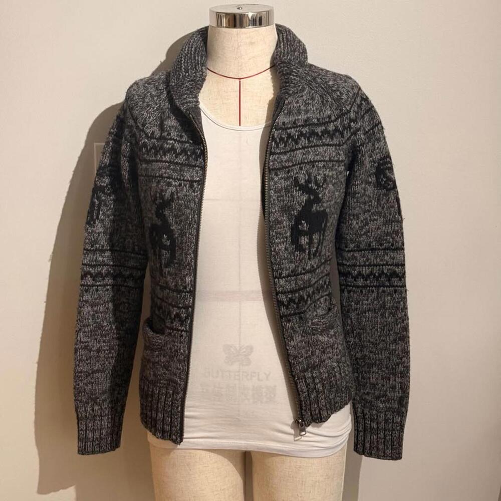 TNA Cowichan Zip Up Sweater 100% Lambswool Women's‎ XS Gray Jacket Cardigan